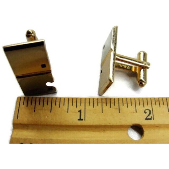 Hickok Double Square Gold T Stone Vintage Tux Shirt Dress Suit Vintage Cufflinks - Picture 6 of 10